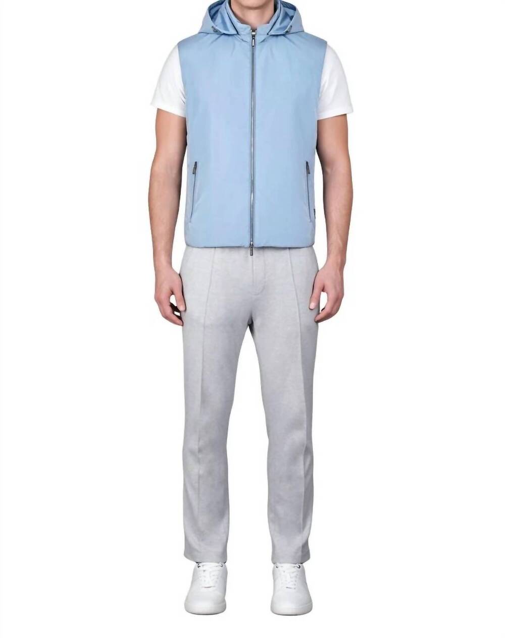 NEW MOORER hooded sleeveless vest in blue